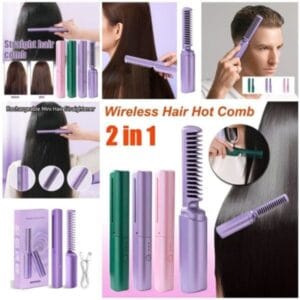 2-in-1 Hair Styling Brush, Straightener, Curler Comb – Portable USB Rechargeable, Ceramic Coating, Intelligent Temperature Control