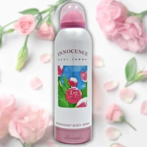 Rasasi Innocence Deodorant Body Spray 200ml – Long-Lasting Fresh Floral Fragrance for Women, Rose, Jasmine, Vanilla & Musk