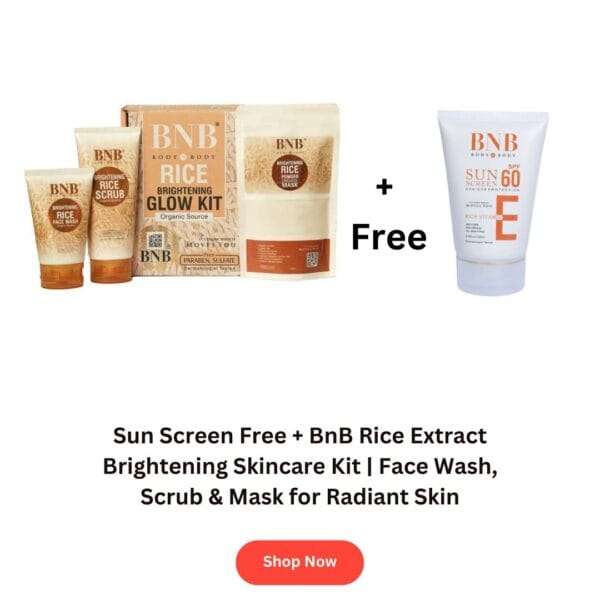 Sun screen Free + BnB Rice Extract Brightening Skincare Kit | Face Wash, Scrub & Mask for Radiant Skin + Sun screen Free