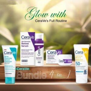 CeraVe 4-in-1 Skincare Bundle: Night Cream, Sunblock, Cleanser & Serum for Healthy, Radiant Skin