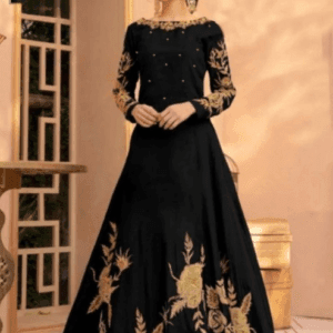 1Pc Embroidered Round Neck Silk Maxi Dress for Women