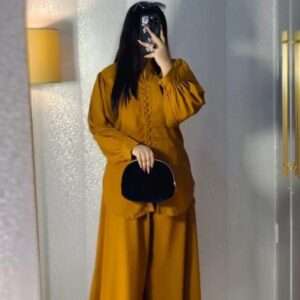 2Pc Silk Collar Plain Shirt & Trouser for women