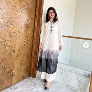 2Pcs Embroidered White Cotton Lawn Shirt & Trouser for Women