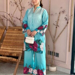 2Pcs Printed Veronica Silk Shirt & Trouser Set for Women