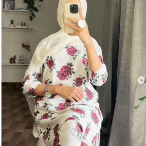 2 Pcs Women’s Stitched Gulab Print Linen Casual Wear For Women