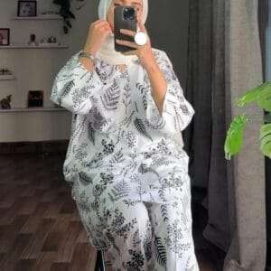 2 Pcs Women’s Stitched Petal Print Linen Casual Wear For Women