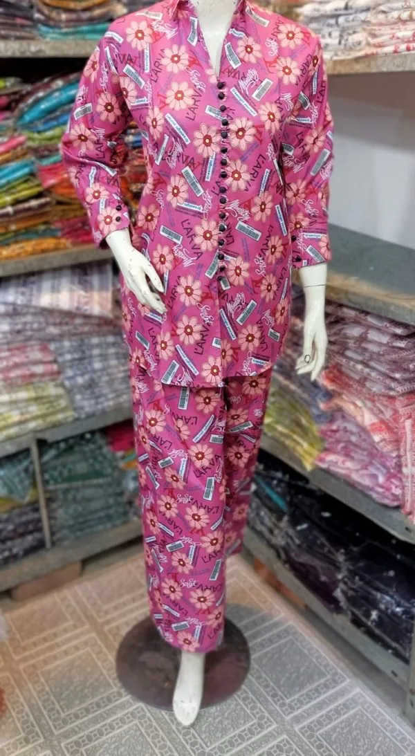 Multicolor Printed 2-Piece Women's Suit - Stitched Shirt and Trouser - Image 2
