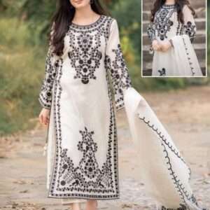 3Pcs Stitched,  Front Heavy Embroidery Shirt with Frill Style Embroidered Dupatta