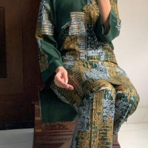 Women's Linen Block Print Suits - Casual 2PC Stitched Dress