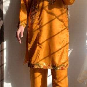 (mustard ) 2pc Stitched Pocket Sequence Embroidery