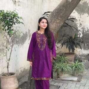 (purple ) 2pc Stitched Pocket Sequence Embroidery