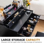 Comhoma Vanity Table and Chair Set with 4 Drawers and Charging Station, Bedroom Dresser Led Mirror Stepless Dimmable - Image 3