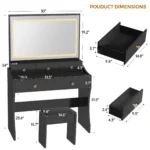 Comhoma Vanity Table and Chair Set with 4 Drawers and Charging Station, Bedroom Dresser Led Mirror Stepless Dimmable - Image 2