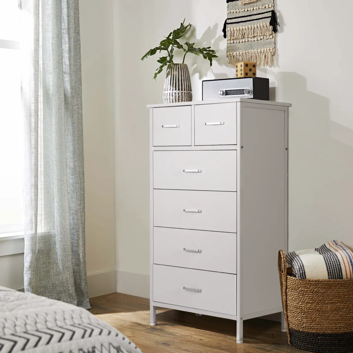 Chest of 6 Drawers, Drawer Dresser storage organizer for Bedroom, Living Room, Storage Cabinet Dresser with Steel Frame, White - Image 2