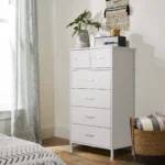 Chest of 6 Drawers, Drawer Dresser storage organizer for Bedroom, Living Room, Storage Cabinet Dresser with Steel Frame, White - Image 2