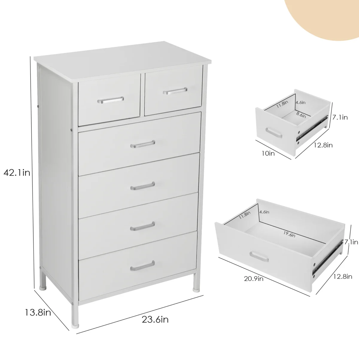 Chest of 6 Drawers, Drawer Dresser storage organizer for Bedroom, Living Room, Storage Cabinet Dresser with Steel Frame, White - Image 3