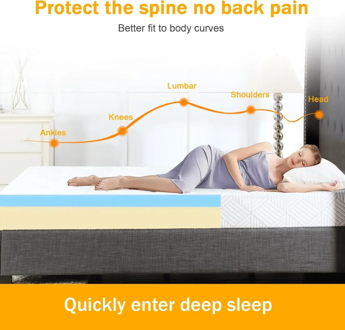 Twin Size Mattress Gel Memory Foam Bed Mattress in a Box Medium Firm and Good Support Removable and Washable Design Breathable F - Image 3