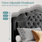 HOOMIC Bed Frame with Adjustable Velvet Tiara Headboard, Upholstered Diamond Button Tufted Platform Bed, Wood Slats Support, - Image 3
