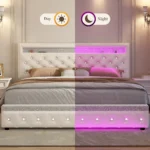 Queen Led Bed Frame with 2 Drawers, Modern Metal Platform Bed Frame Queen Size with Storage, Adjustable Height Crystal Button Tu - Image 2