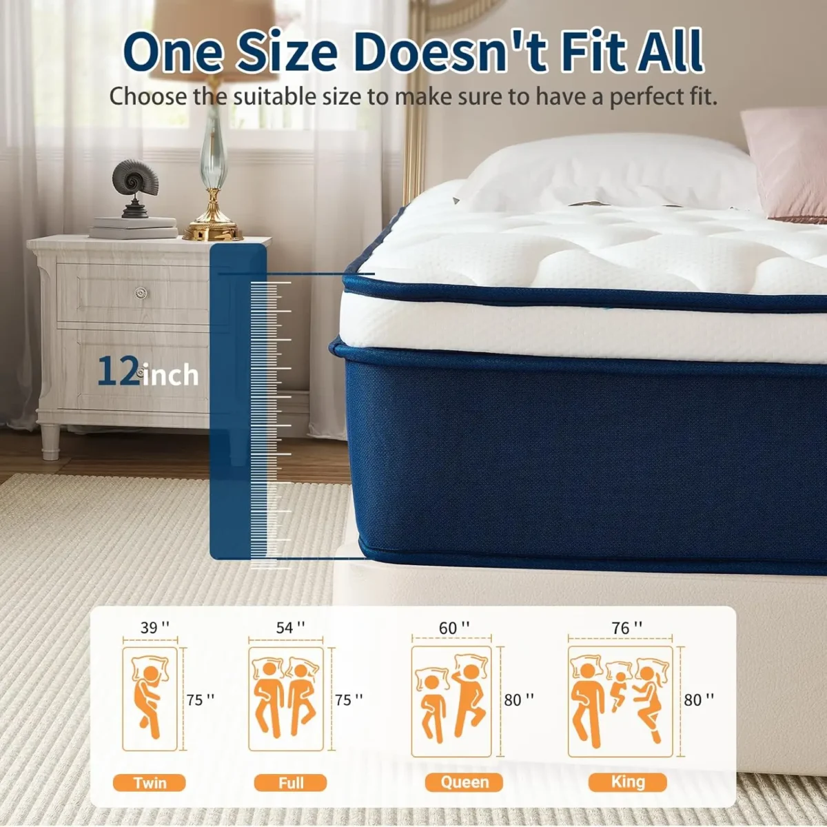 Queen Size 12 Inch Mattress in a Box Gel Memory Foam Pocket Springs Medium Firm for Back Support Fiberglass-Free CertiPUR-US Cer - Image 2