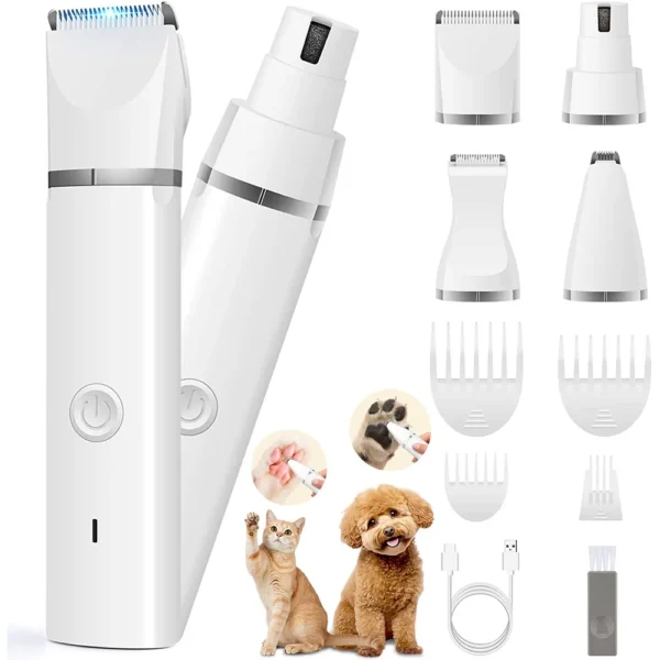 Dog&Cat lippers Grooming Kit Hair Clipper Low Noise Paw Trimmer Rechargeable Cordless Quiet Nail Grinder Shaver For Pets
