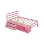 Full Size Wood Platform Bed with Removable Storage Shelves, Built-in Two Storage Drawers for Added Convenience, Pink - Image 2