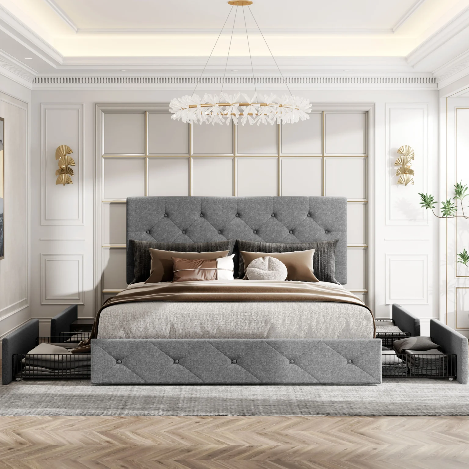 HOOMIC Platform Storage Bed Frame with 4 Drawers & Adjustable Headboard, Diamond Stitched Button Tufted Allewie - Image 2