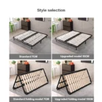 Foldable Silent Anti-Moisture Solid Wood Steel Bed Frame Reinforced Slats Heavy Duty Adjustable Space-Saving Durable - Image 2