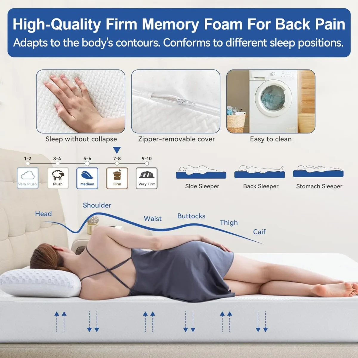 Hcore Extra Firm Memory Foam Mattress 8/10inch Queen Size Mattress with Tencel Cover Firm Mattress for Back Pain - Image 3