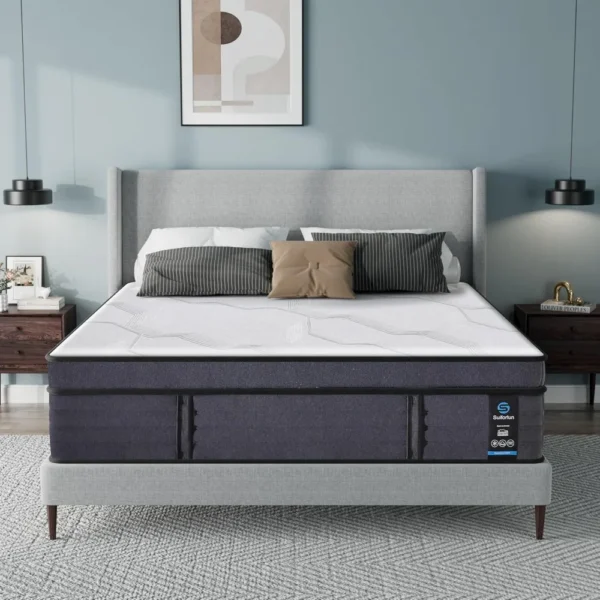 Mattress, 15 Inch Fiberglass-Free Hybrid Charcoal Gel Memory Foam Mattress with 7 Premium Layers and Upgraded Edge Support