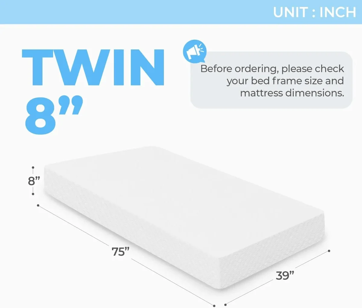 8 Inch Twin Cooling Gel Memory Foam Mattress Medium Firm CertiPUR-US Certified Foam Mattress in a Box Enhanced Pressure Relief R - Image 2