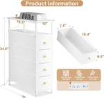 Narrow Dresser with Charging Station, Slim White Dresser with 4 Fabric Drawers, Slim Chest of Drawers with Steel Frame (White) - Image 2