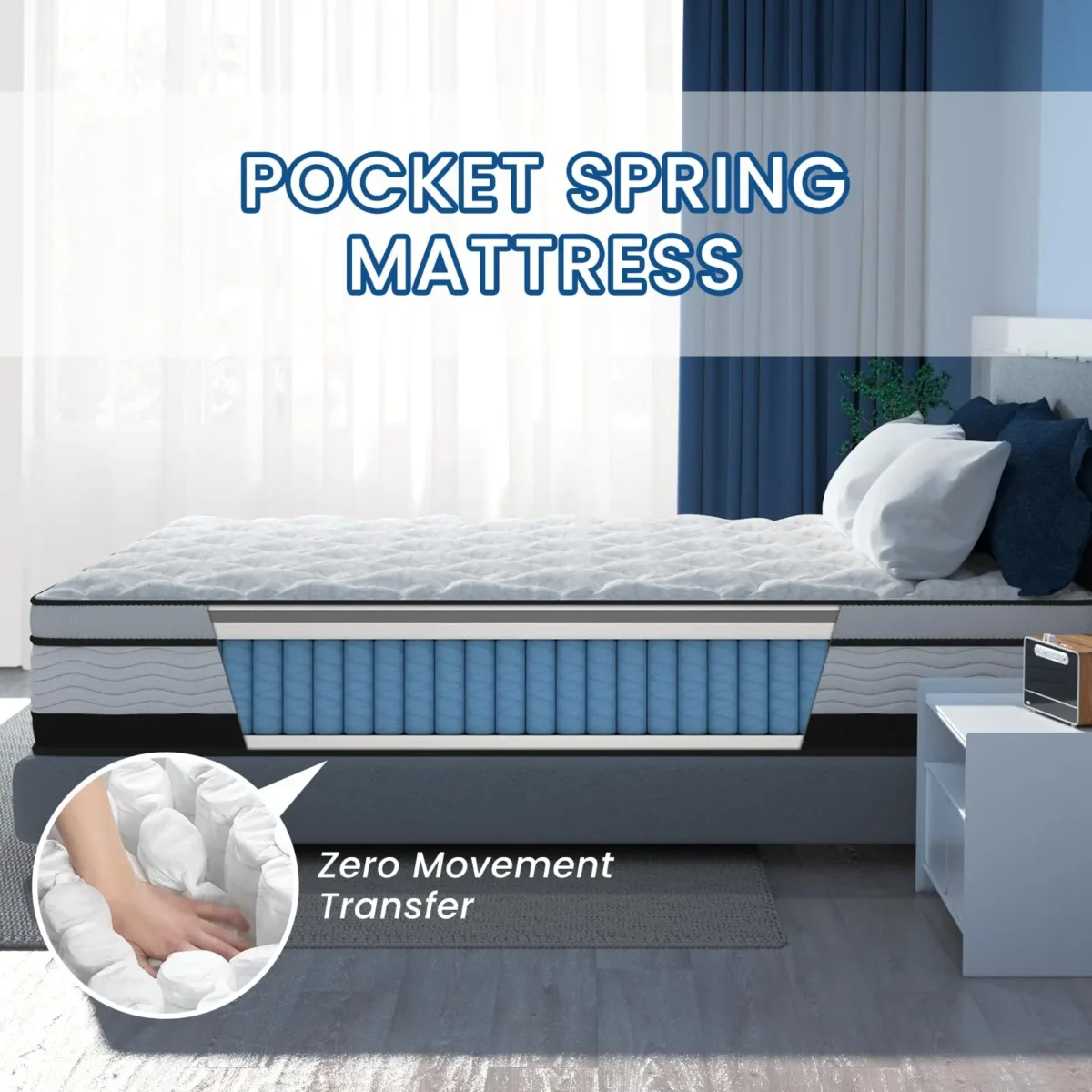 Maxzzz 12-14 Inch Twin/Full/King Size Hybrid Mattress, Cooling Gel Infused Memory Foam and Pocket Spring Mattress, Odor-free - Image 3