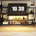 Full Size Metal Loft Bed with TV Stand, Metal Loft Bed with Staircase and Wardrobe, Kids Full Size Loft Bed, Black - Image 3