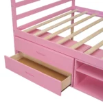 Full Size Wood Platform Bed with Removable Storage Shelves, Built-in Two Storage Drawers for Added Convenience, Pink - Image 4