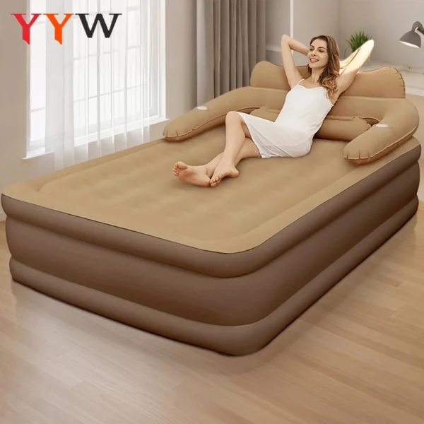 New 2 Persons Inflatable Mattress Camping Folding Outdoor Indoor Home Air Cushion 48cm High Bed Lazy Laying Soft Skin-friendly