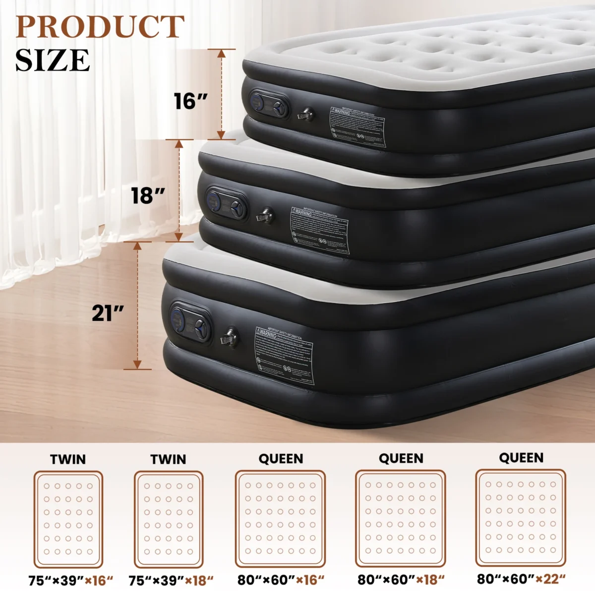 JHK Queen Twin Size Air Mattress Blow Up Double Height Non-Slip Bottom Weight Capacity 660 lbs Air Bed for Bed Home or Camping - Image 3