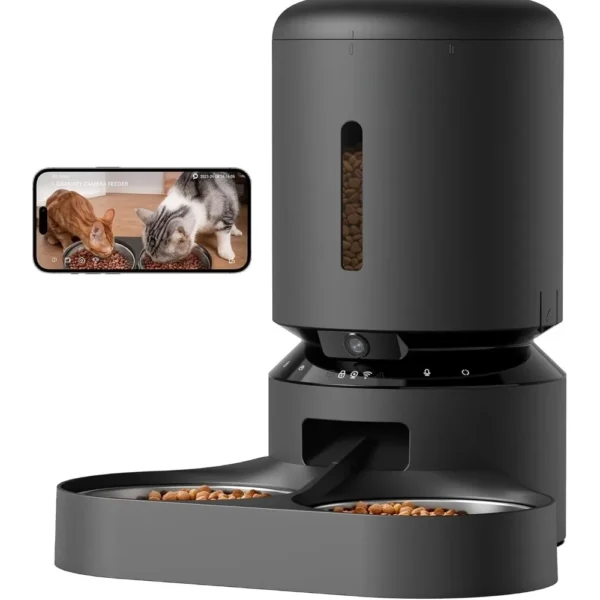 Automatic Cat Feeder with Camera for Two Cats,1080P HD Video with Night Vision, 5G WiFi Pet Feeder with 2-Way Audio,Sound Alerts