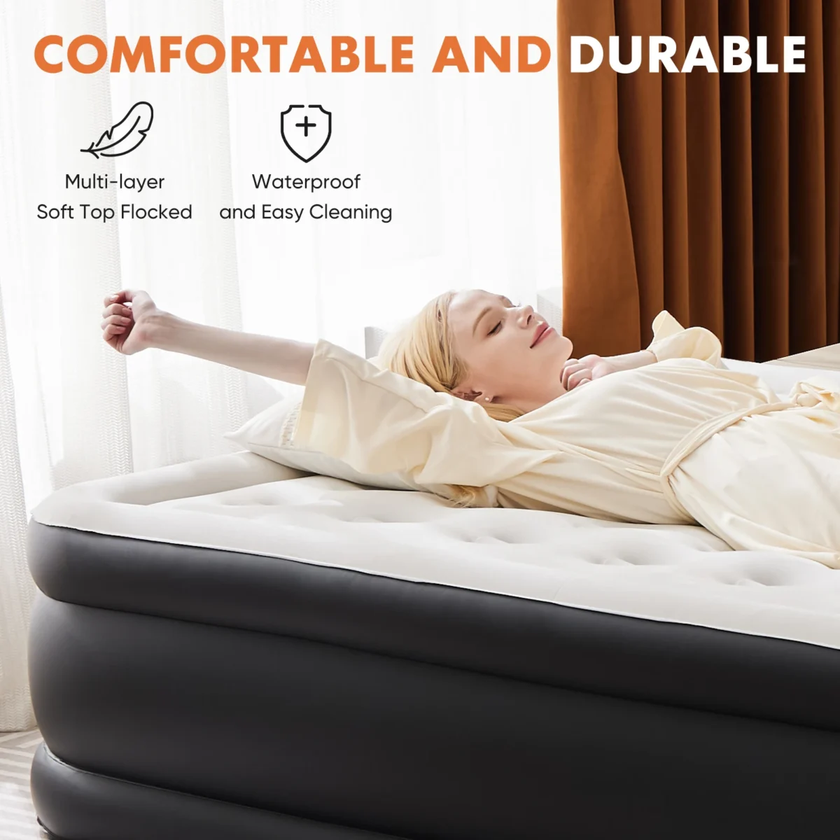 JHK Queen Twin Size Air Mattress Blow Up Double Height Non-Slip Bottom Weight Capacity 660 lbs Air Bed for Bed Home or Camping - Image 4