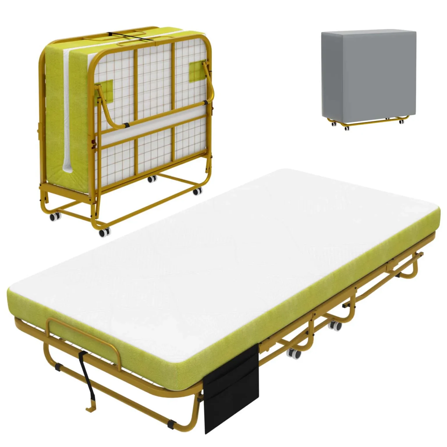 Fashion Folding Bed with Memory Foam Mattress and Swivel Wheels Fold Out Cot Size Rollaway Guest Bed Storage Bag Included - Image 1