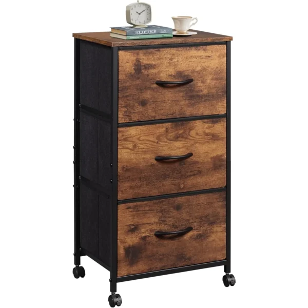 Dresser with 3 Drawers, Fabric Nightstand, Cabinet with Wheels, Organizer Storage Dresser for Bedroom, Office, Closets,