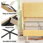 LIKIMIO Twin/Full/Queen Size Bed Frame with Headboard, Fully Cotton Upholstered Foundation, Wooden Slats Support - Image 3