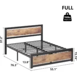 Bed Frame with Wooden Headboard and Footboard, Metal Full Bed Platform No Box Spring Needed, 14 inch Easy to Assemble Noise - Image 2