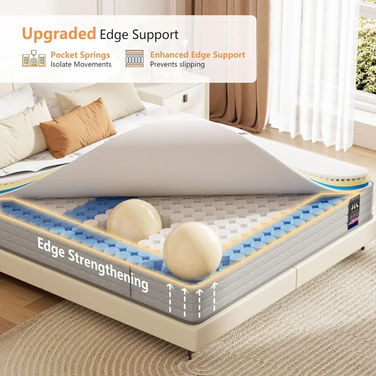 Twin XL Mattress, 14 inch Hybrid Gel Memory Foam Mattresses with Pocket Springs, XL Twin Mattress in a Box, Medium Firm, Motion - Image 5