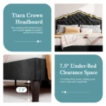 HOOMIC Bed Frame with Adjustable Velvet Tiara Headboard, Upholstered Diamond Button Tufted Platform Bed, Wood Slats Support, - Image 5