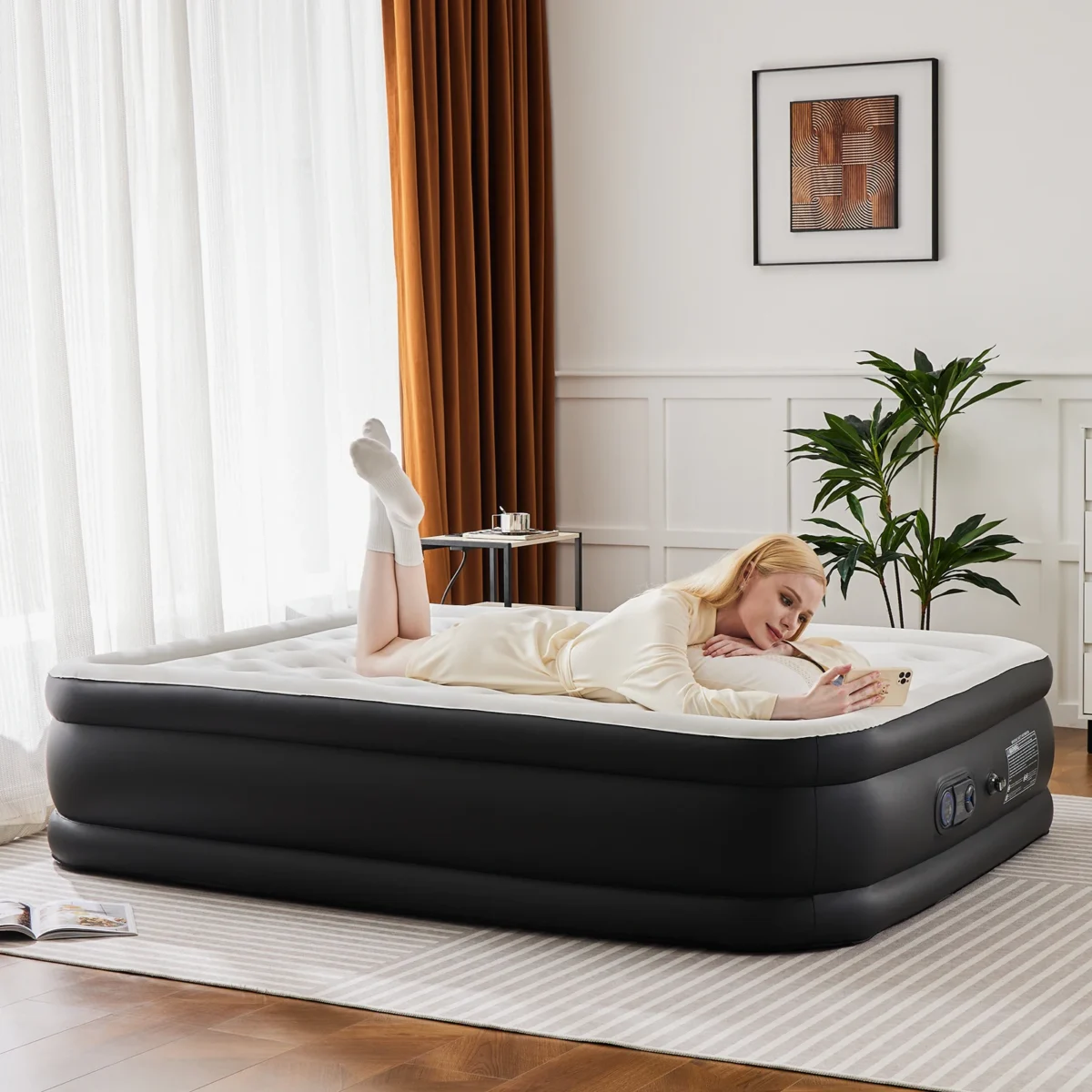 JHK Queen Twin Size Air Mattress Blow Up Double Height Non-Slip Bottom Weight Capacity 660 lbs Air Bed for Bed Home or Camping - Image 1