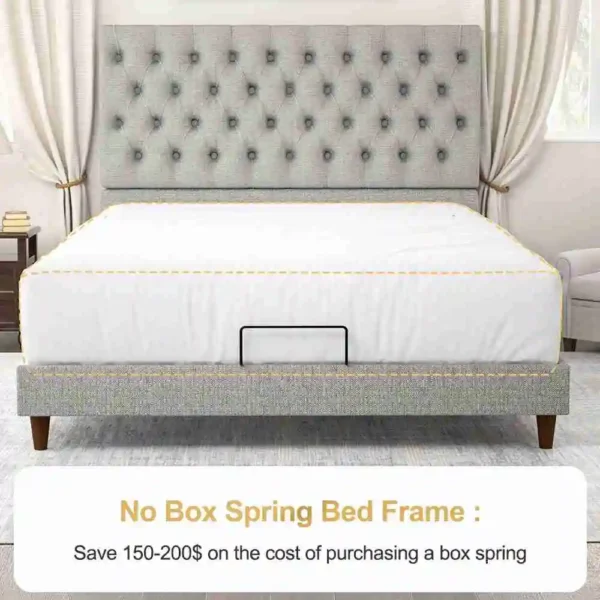 Upholstered Bed Frame Solid Wood Slats Enhanced Comfort Button Tufted Headboard Queen /FULL /KING Size Platform Bed Frame