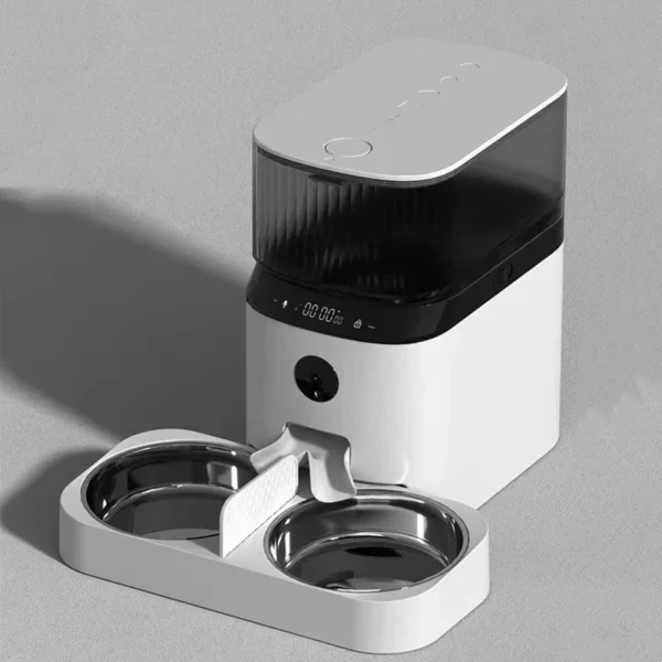 Tuya Automatic Pet Feeder 5L Large Capacity Stainless Steel Double Bowl Intelligentize Touch Panel APP Control Camera Pet Feeder