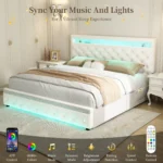 Queen Led Bed Frame with 2 Drawers, Modern Metal Platform Bed Frame Queen Size with Storage, Adjustable Height Crystal Button Tu - Image 3