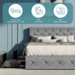 HOOMIC Platform Storage Bed Frame with 4 Drawers & Adjustable Headboard, Diamond Stitched Button Tufted Allewie - Image 5